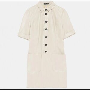 ZARA FAUX LEATHER CREAM MINI DRESS SMALL